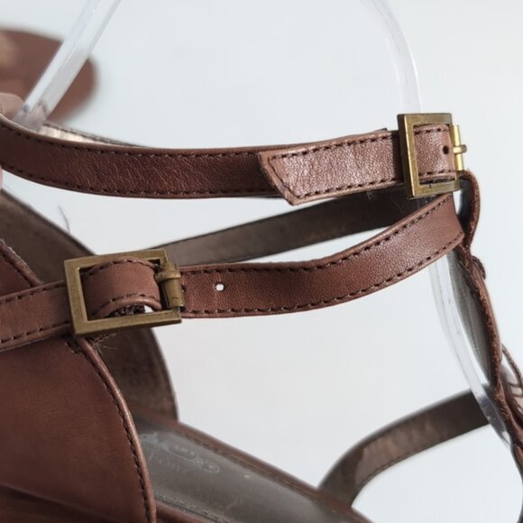 Coach And Four Genuine Leather Gladiator Beaded Strappy Wood Heels Boho - Picture 7 of 14